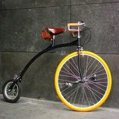 Vélo Original Vélo Vintage à Grande Roue + Selle Et Sacoche En Cuir Brun BROOKS -Rubéna Soldes Boutique velo vintage a grande roue selle et sacoche en cuir brun brooks 4